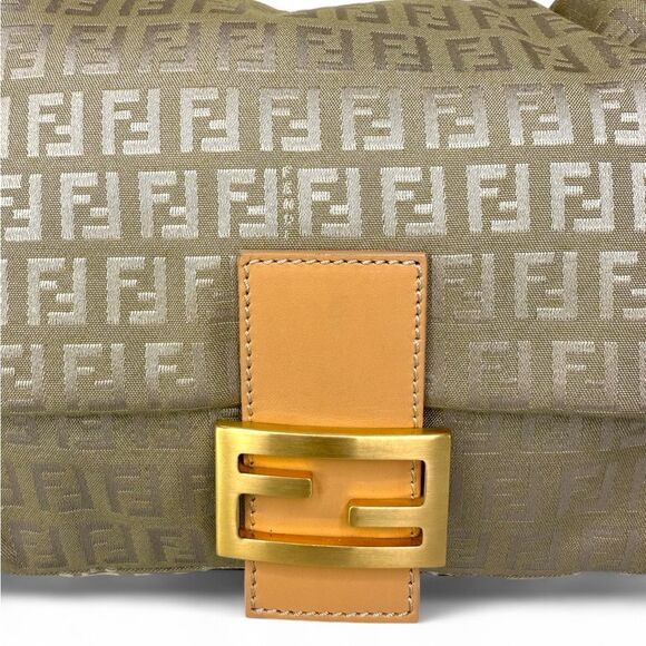 Authentic FENDI Mama Beige Monogram FF Zucchino Canvas Single Shoulder B… - Picture 8 of 16
